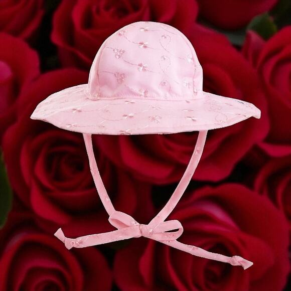 The Original Flap Happy Hat Ties Sz Medium 6-12 Months Pink Eyelet UPF50 Gift - Picture 14 of 14